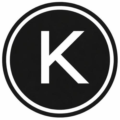 Black circle with white letter 'K' in the center on a white background